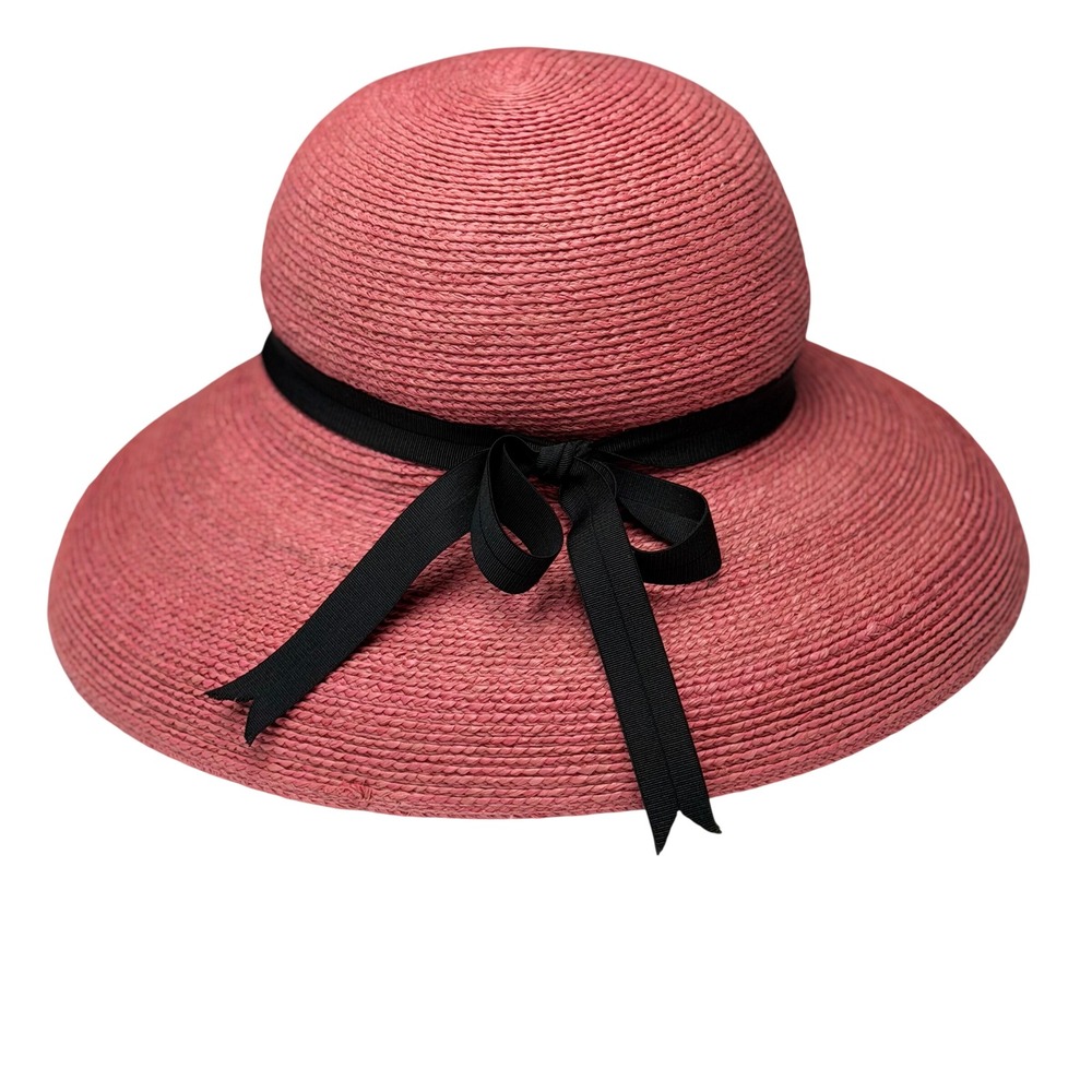 Annabel Ingall Australia Pink Straw Wide Brim Sun Hat Ribbon Summer Vacation OS - Picture 6 of 7